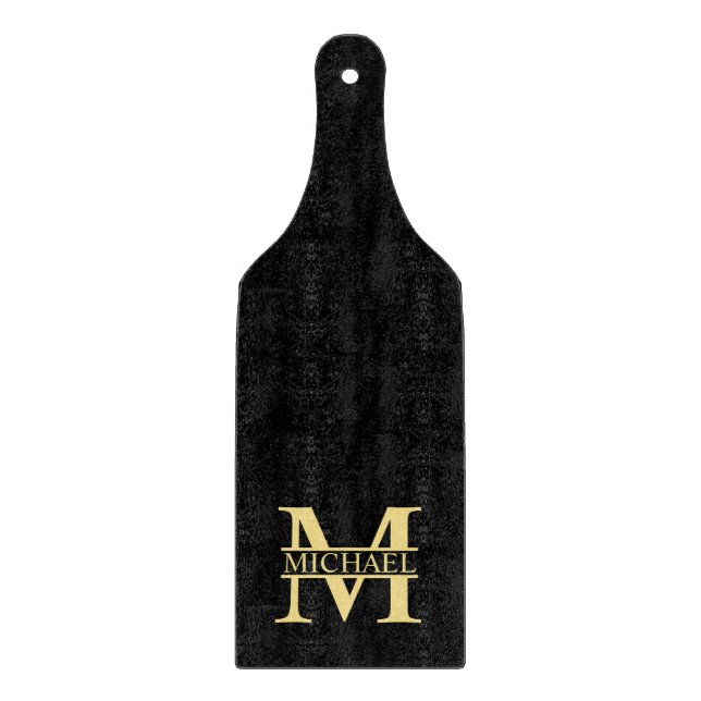 Black and Gold Personalised Monogram and Name Cutting Board (Front)