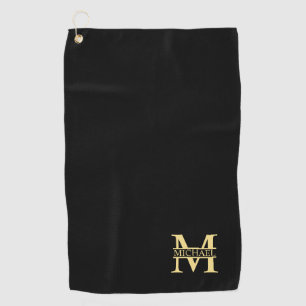Black and Gold Personalised Monogram and Name Golf Towel