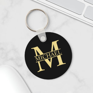 Black and Gold Personalised Monogram and Name Key Ring