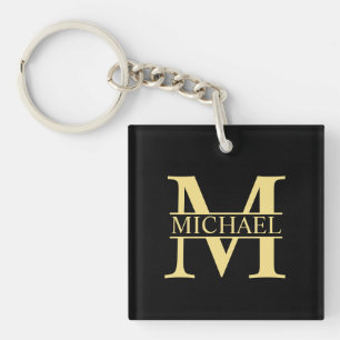 Black and Gold Personalised Monogram and Name Key Ring