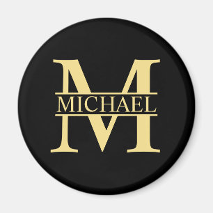 Black and Gold Personalised Monogram and Name Magnet