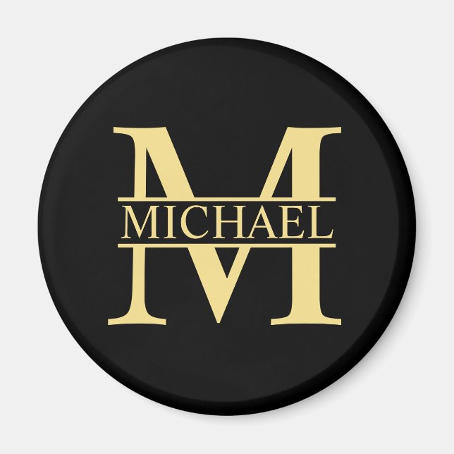Black and Gold Personalised Monogram and Name Magnet (Front)
