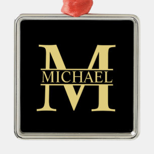 Black and Gold Personalised Monogram and Name Metal Ornament