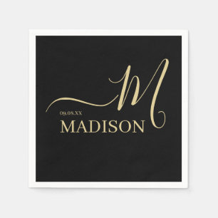 Black and Gold Personalised Monogram and Name Napkin