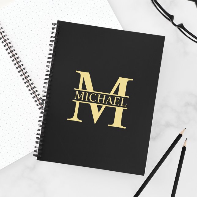 Black and Gold Personalised Monogram and Name Notebook (Creator Uploaded)
