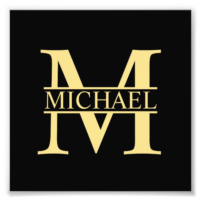 Black and Gold Personalised Monogram and Name Photo Print (Front)