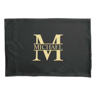 Black and Gold Personalised Monogram and Name Pillowcase