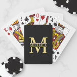 Black and Gold Personalised Monogram and Name Playing Cards<br><div class="desc">Personalised Monogram and Name Gifts featuring gold personalised monogram in classic serif font style with box of name in the middle of monogram on black background. Perfect as father's day gifts for dad, gifts for grandfather, husband, groom, best man, groomsmen and more. Please note : The foil details are simulated...</div>