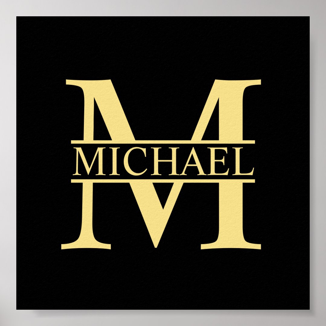 Black and Gold Personalised Monogram and Name Poster Zazzle