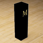 Black and Gold Personalised Monogram and Name Wine Box<br><div class="desc">Personalised Monogram and Name Gift Box featuring personalised monogram in gold classic serif font style with box of name in the middle of monogram on black background. Perfect gift box for holiday, wedding and any special occasions. Please note : The foil details are simulated in the artwork. No actual foil...</div>