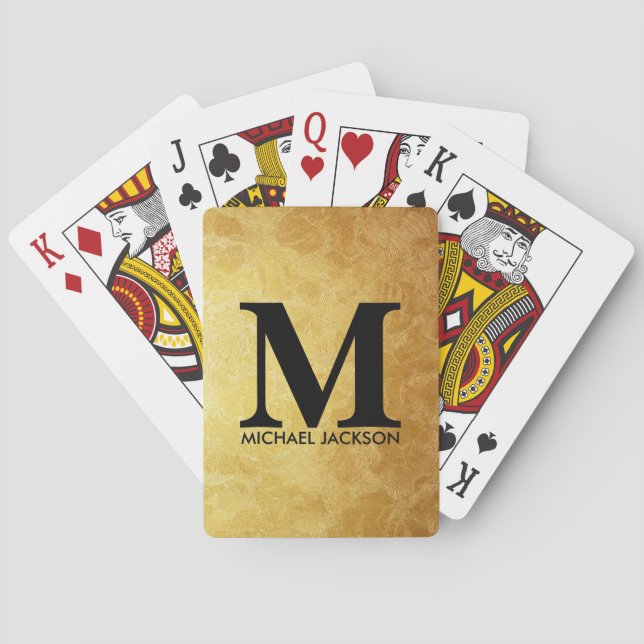 Black and Gold Personalised Monogram Custom Name  Playing Cards (Back)