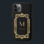Black and Gold Personalised Monogram | Geometric iPhone 11 Pro Case<br><div class="desc">Elegant and chic black and gold art deco geometric frame with monogram. This is a template ready for you to personalise with your initial. Inspired by the 1920's Gatsby  Art Deco style.</div>