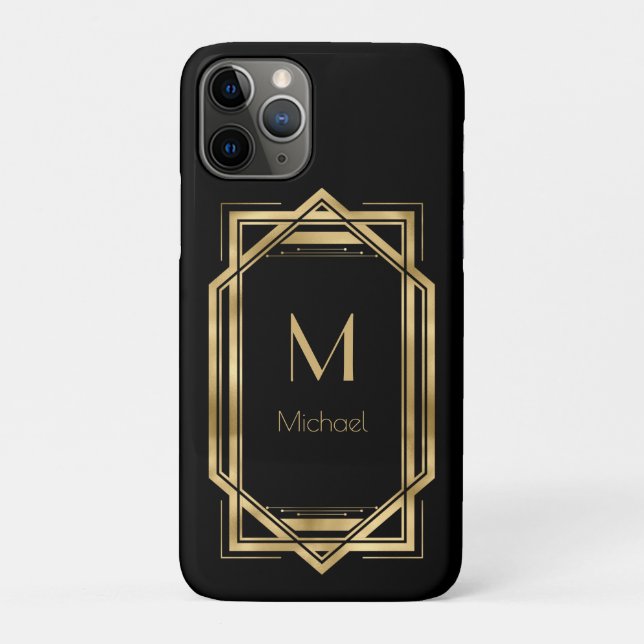 Black and Gold Personalised Monogram | Geometric Case-Mate iPhone Case (Back)