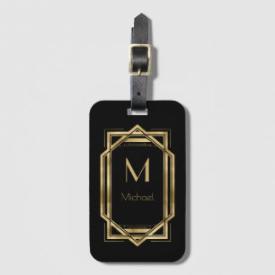 Black and Gold Personalised Monogram   Geometric  Luggage Tag