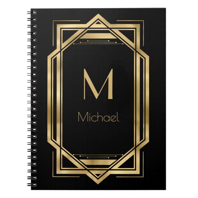 Black and Gold Personalised Monogram | Geometric Notebook (Front)
