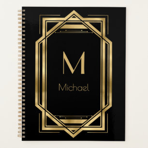 Black and Gold Personalised Monogram   Geometric Planner