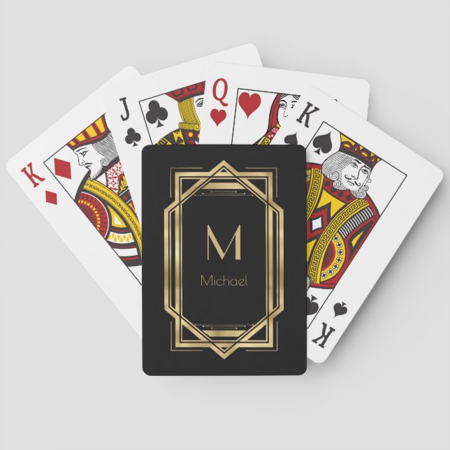 Black and Gold Personalised Monogram | Geometric Playing Cards (Back)