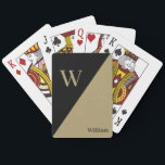 Black and Gold Personalised Monogram Playing Cards<br><div class="desc">Bring a unique touch to every shuffle while adding elegance and individuality with these modern and minimal personalised monogram poker playing cards, featuring your name and initial in a modern font set against a split black and gold background. A great gift choice for birthdays, Father’s Day, groomsmen gifts, or anyone...</div>