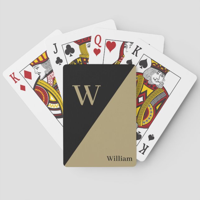 Black and Gold Personalised Monogram Playing Cards (Back)