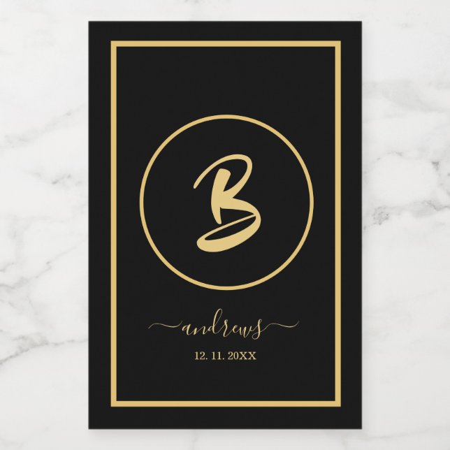 Black and Gold Personalised Name and signature  Wi Wine Label (Single Label)