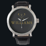 Black And Gold Personalised Name Golf Clubs Watch<br><div class="desc">Personalise the name in classic typography to create a unique golf gift and keepsake for any golfer. Designed by Thisisnotme©</div>