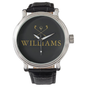 Black And Gold Personalised Name Golf Clubs Watch