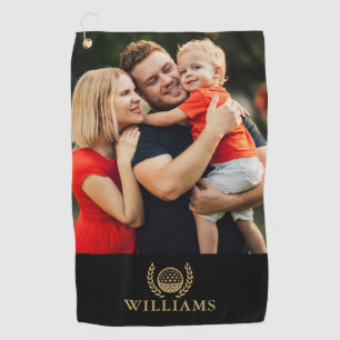 Black And Gold Personalised Name Monogram Photo Golf Towel