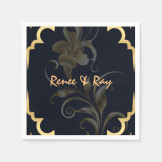 Black and Gold Personalised Paper Napkins