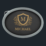 Black and Gold Personalised Stylish Monogram Name Belt Buckle<br><div class="desc">Black and Gold Personalised Stylish Monogram Name. For further customisation,  please click the "Customise it" button and use our design tool to modify this template.</div>