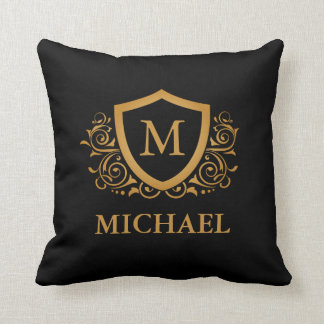 Black and Gold Personalised Stylish Monogram Name Cushion