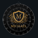 Black and Gold Personalised Stylish Monogram Name Dartboard<br><div class="desc">Black and Gold Personalised Stylish Monogram Name. For further customisation,  please click the "Customise it" button and use our design tool to modify this template.</div>