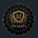 Black and Gold Personalised Stylish Monogram Name Dartboard<br><div class="desc">Black and Gold Personalised Stylish Monogram Name. For further customisation,  please click the "Customise it" button and use our design tool to modify this template.</div>
