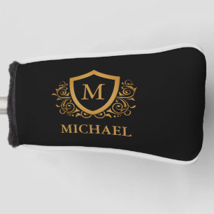 Black and Gold Personalised Stylish Monogram Name Golf Head Cover