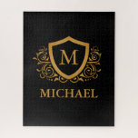 Black and Gold Personalised Stylish Monogram Name Jigsaw Puzzle<br><div class="desc">Black and Gold Personalised Stylish Monogram Name. For further customisation,  please click the "Customise it" button and use our design tool to modify this template.</div>