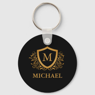 Black and Gold Personalised Stylish Monogram Name Key Ring