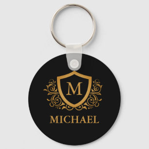 Black and Gold Personalised Stylish Monogram Name Key Ring