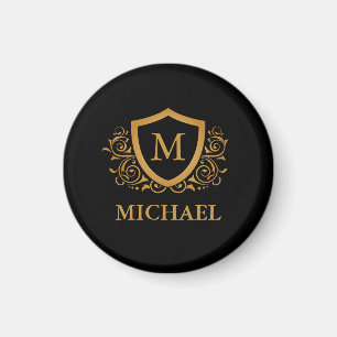 Black and Gold Personalised Stylish Monogram Name Magnet