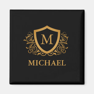 Black and Gold Personalised Stylish Monogram Name Magnet