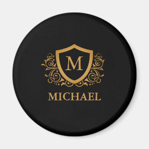 Black and Gold Personalised Stylish Monogram Name Magnet