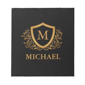 Black and Gold Personalised Stylish Monogram Name Notepad