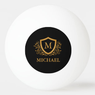 Black and Gold Personalised Stylish Monogram Name Ping Pong Ball