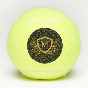 Black and Gold Personalised Stylish Monogram Name Tennis Balls