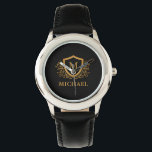 Black and Gold Personalised Stylish Monogram Name Watch<br><div class="desc">Black and Gold Personalised Stylish Monogram Name. For further customisation,  please click the "Customise it" button and use our design tool to modify this template.</div>