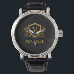 Black and Gold Personalised Stylish Monogram Name Watch<br><div class="desc">Black and Gold Personalised Stylish Monogram Name. For further customisation,  please click the "Customise it" button and use our design tool to modify this template.</div>