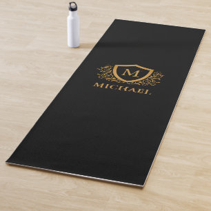 Black and Gold Personalised Stylish Monogram Name Yoga Mat
