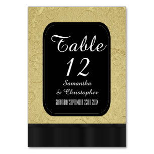 Black and gold personalised table number
