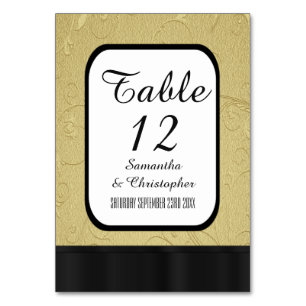 Black and gold personalised table number