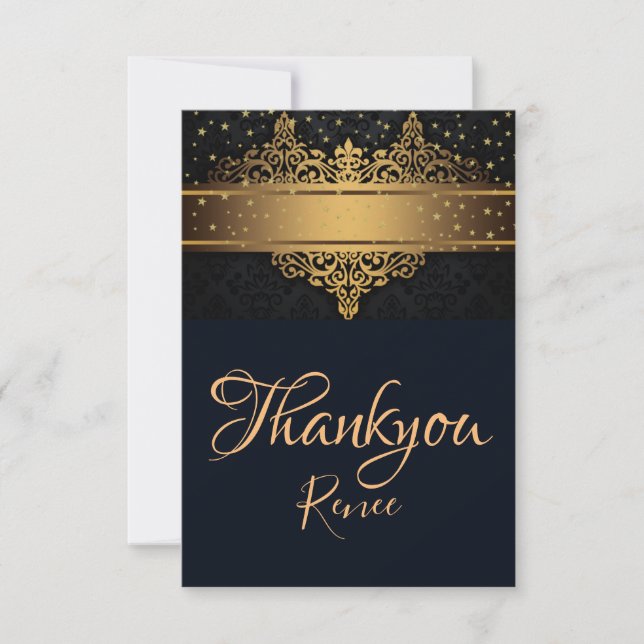 Black and Gold Personalised Thank You Card (Front)