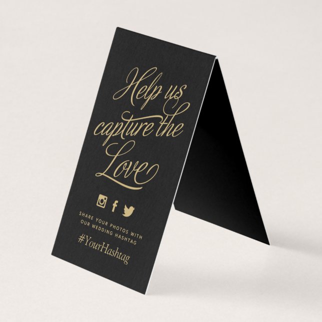 Black and Gold Personalised Wedding Hashtag Sign (Back)