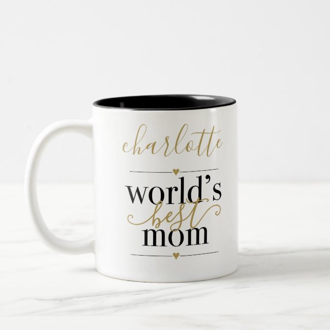 Black and Gold Personalised Worlds Best Mum Two-Tone Coffee Mug (Left)